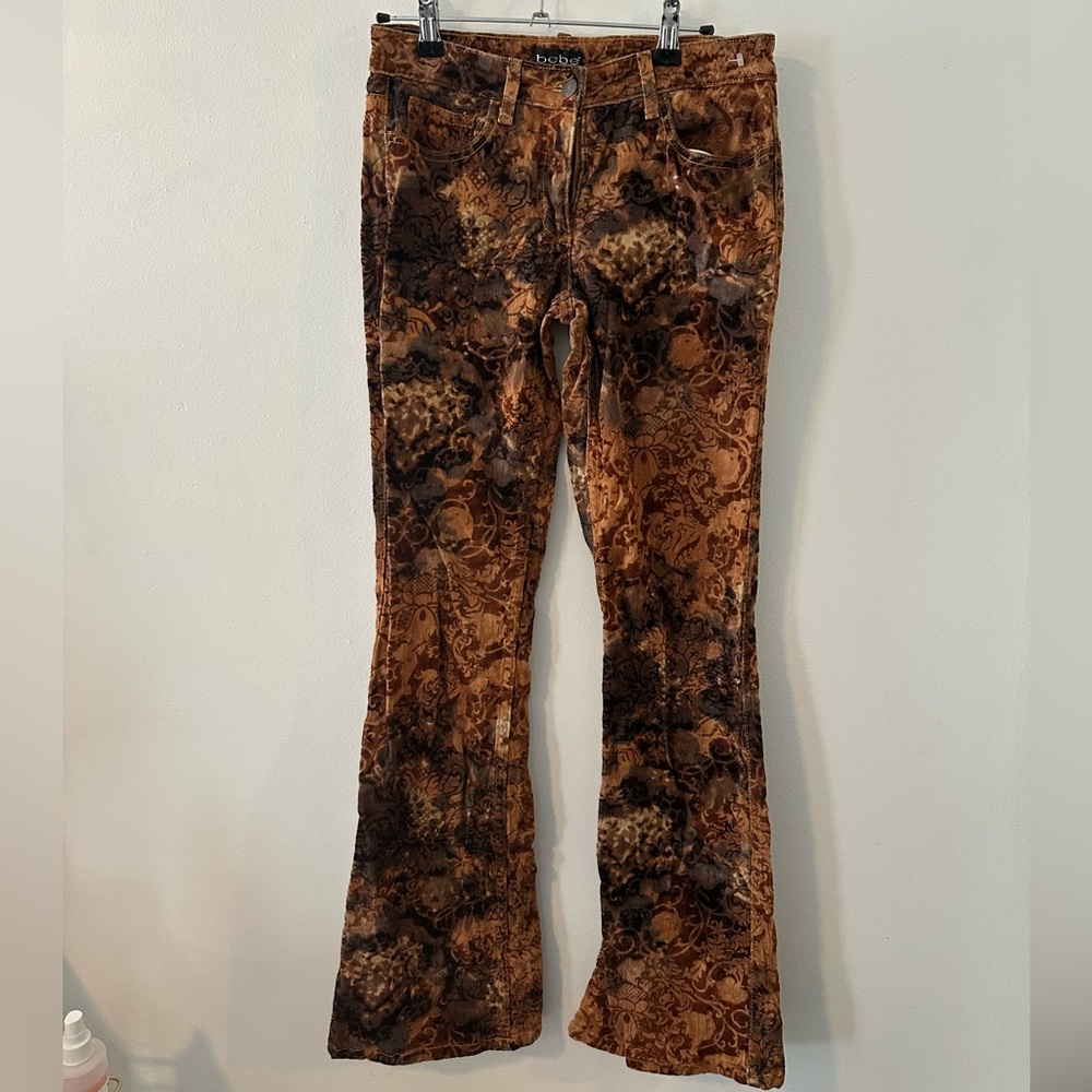 Bebe printed velvet flared pants